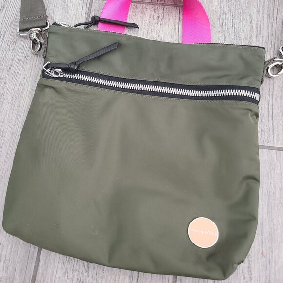 ShortyLOVE Crossbody Tote Bag Olive Green Pink Strap One Size - Picture 3 of 11